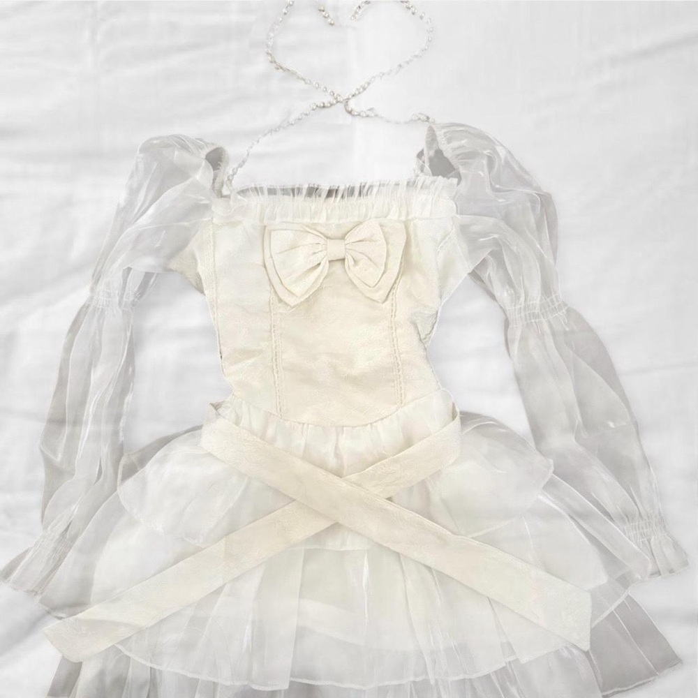 White Long Sleeve Dress with Ethereal Layers